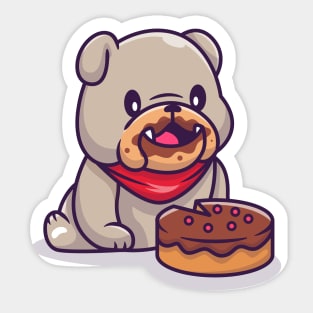 Cute Bulldog Eating Cake Sticker